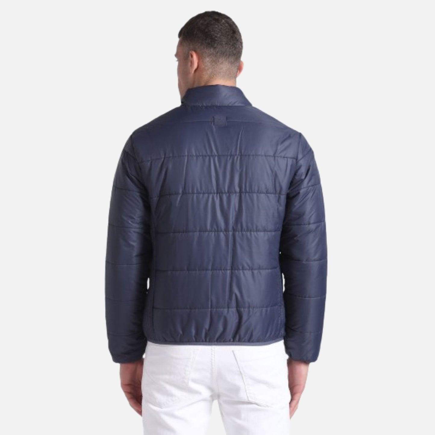 High Neck Solid Quilted Jacket