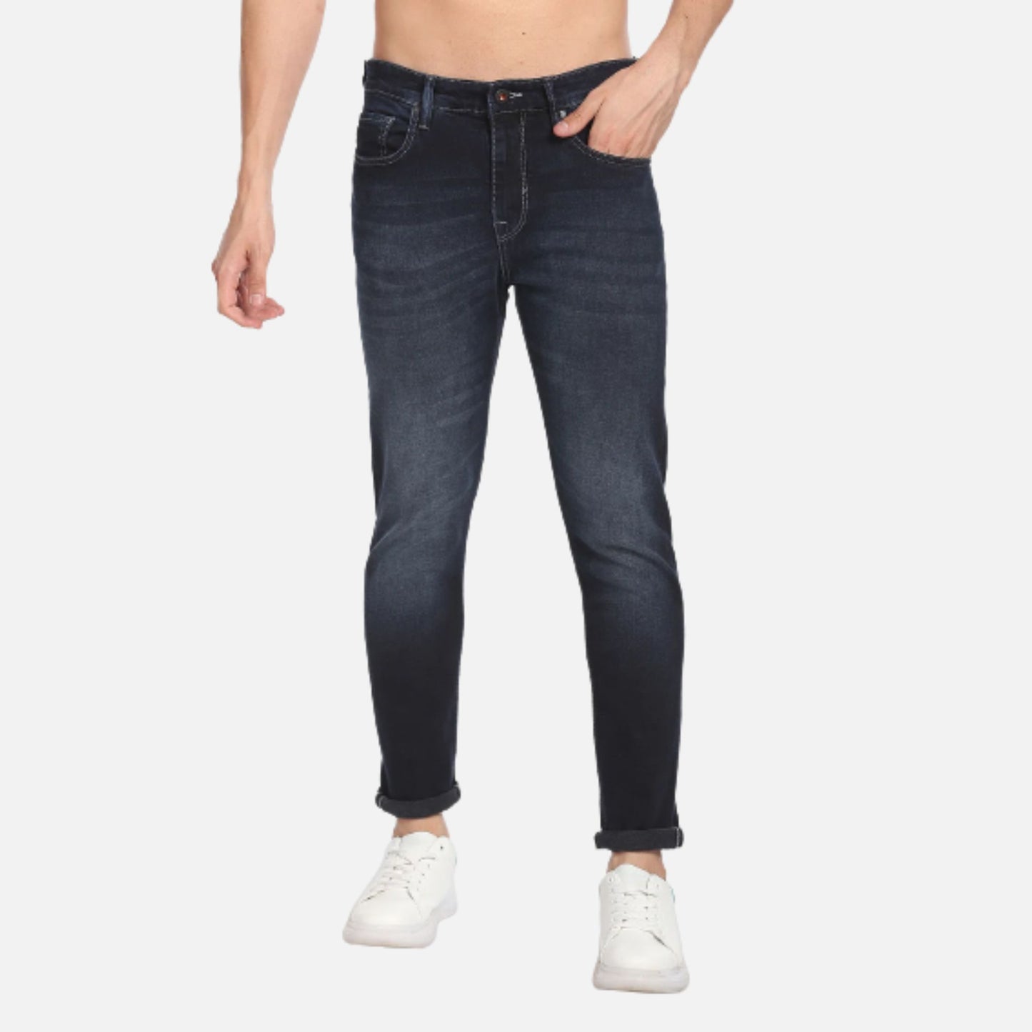 Mid Rise Slash Slim Tapered Jeans