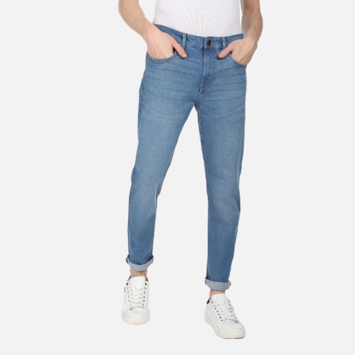 Stone Wash Slash Slim Tapered Fit Jeans