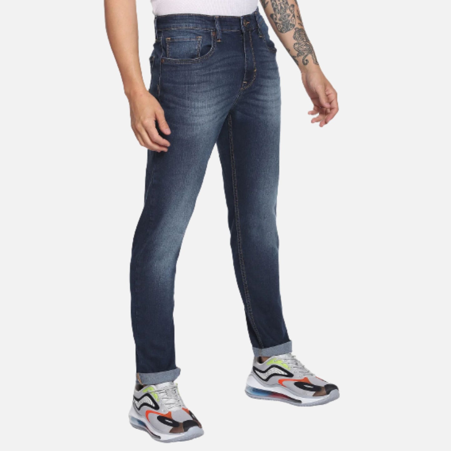 Stone Wash Slash Slim Tapered Fit Jeans