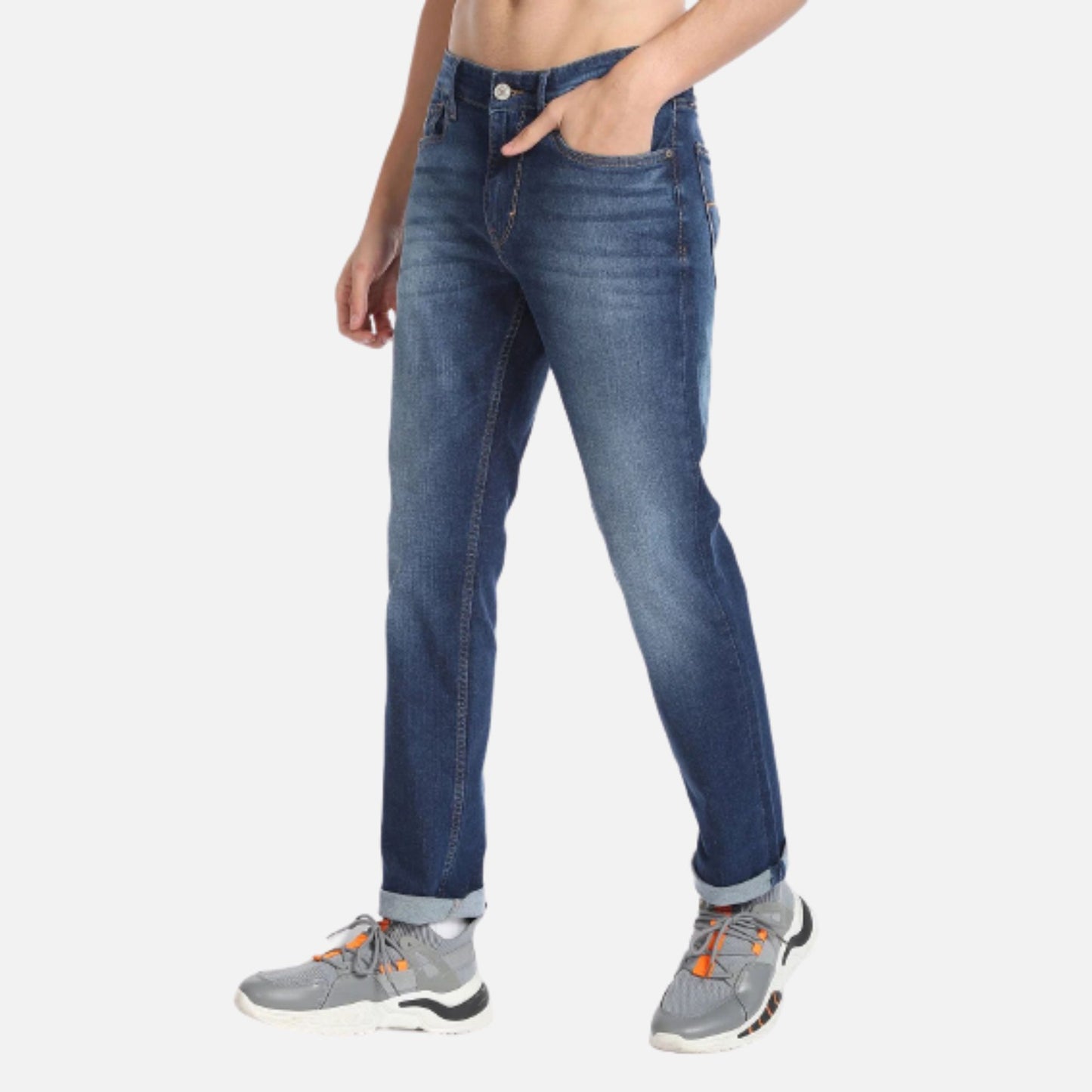 Stone Wash Freddie Slim Straight Fit Jeans