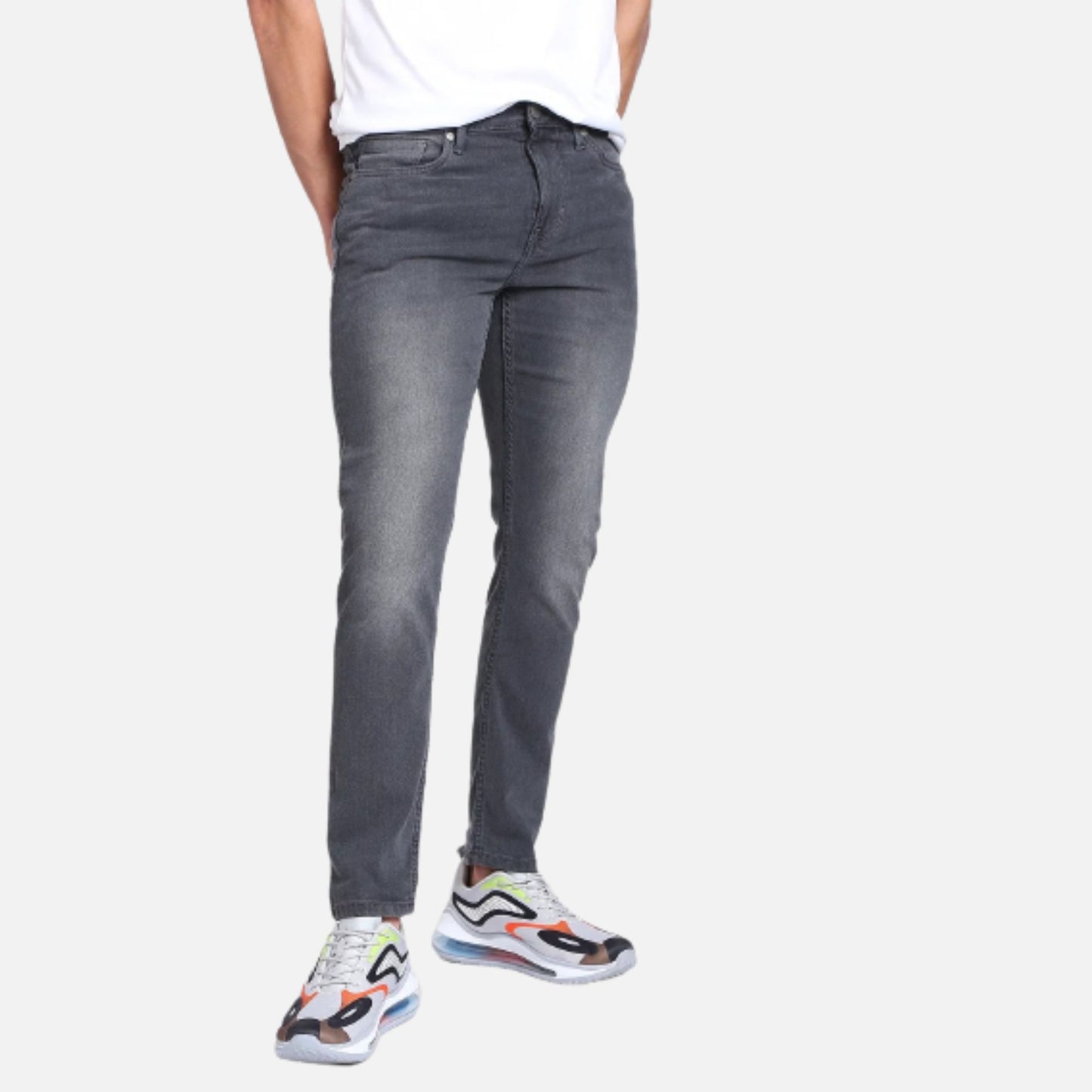 Twill Stone Wash Slim Tapered Fit Jeans