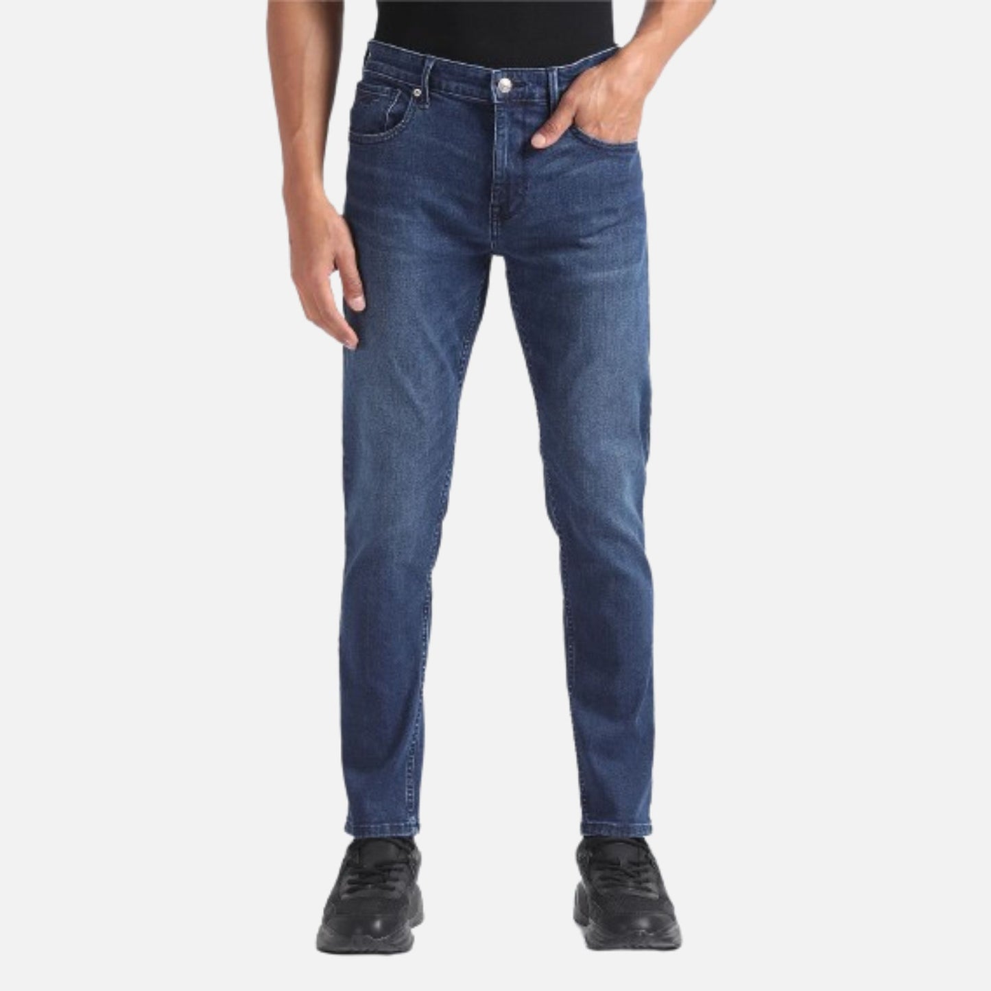 Mid Rise Slash Slim Tapered Jeans