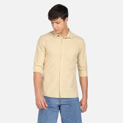 Spread Collar Stretch Poplin Casual Shirt