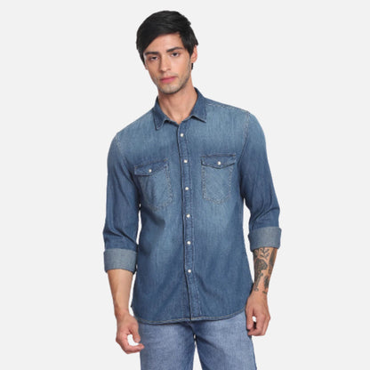 Washed Chambray Casual Shirt