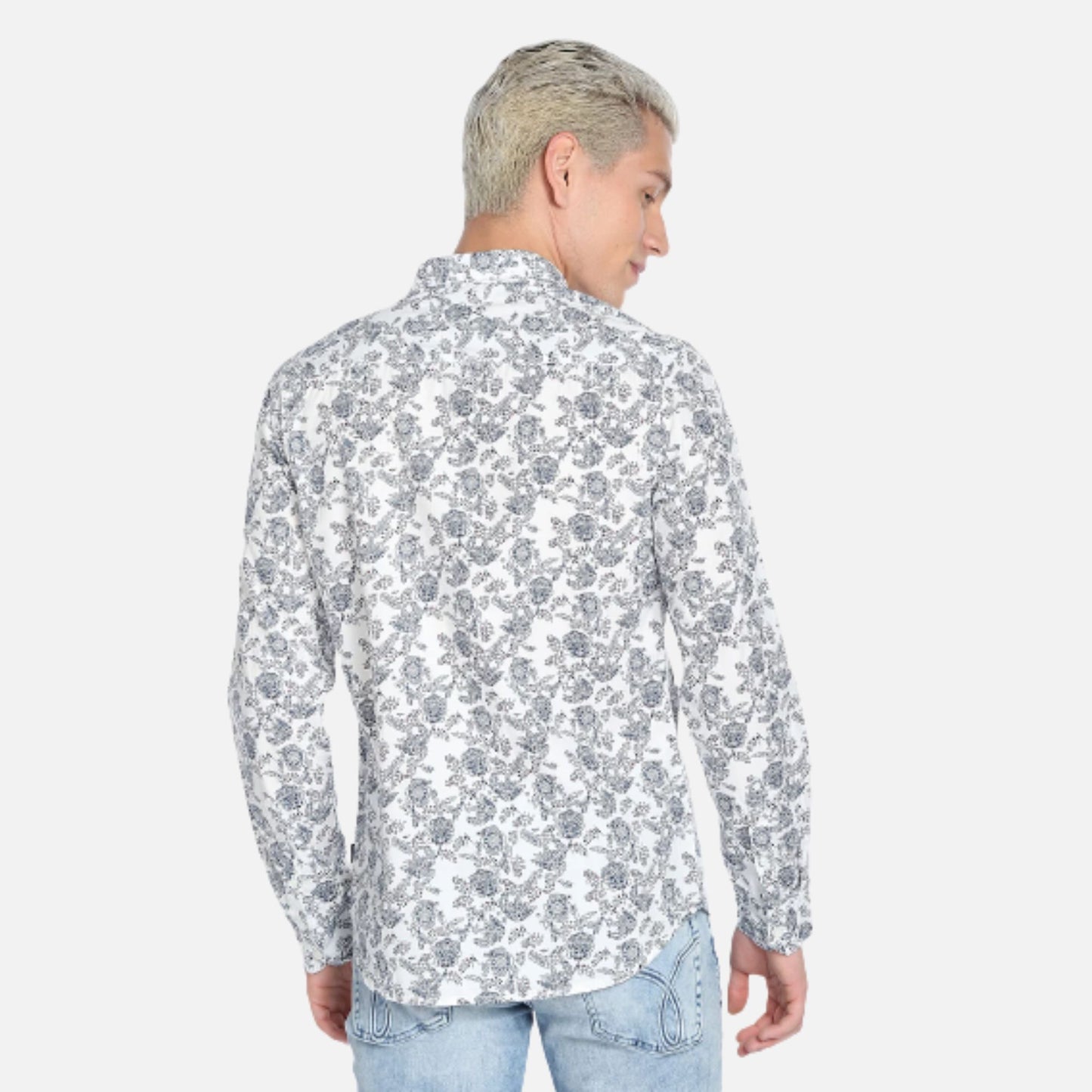 Spread Collar Floral Print Casual Shirt