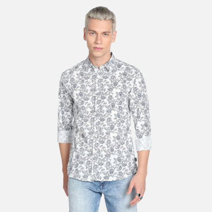 Spread Collar Floral Print Casual Shirt