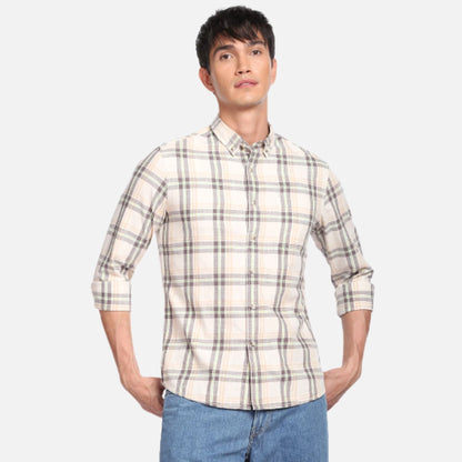 Tartan Check Button Down Collar Casual Shirt