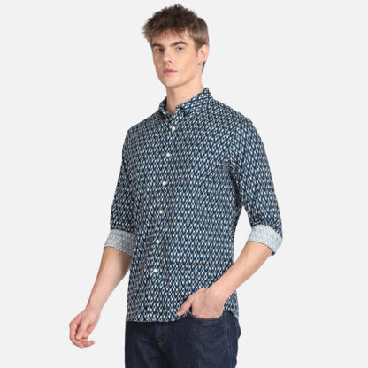 Geometric Print Cotton Casual Shirt