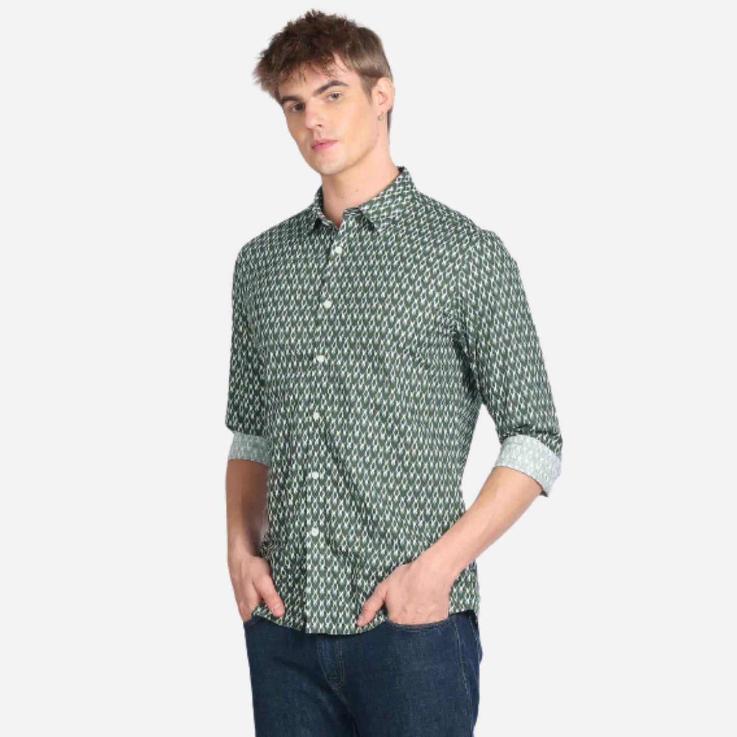 Geometric Print Cotton Casual Shirt