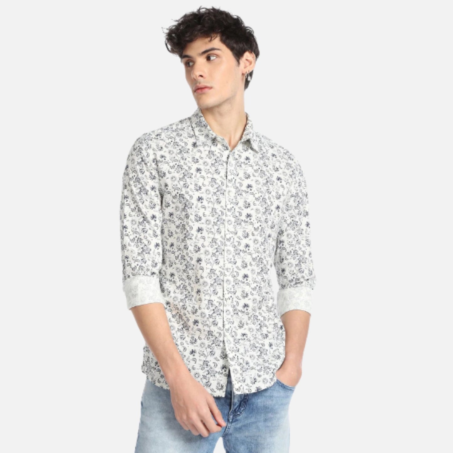 Floral Print Spread Collar Casual Shirt