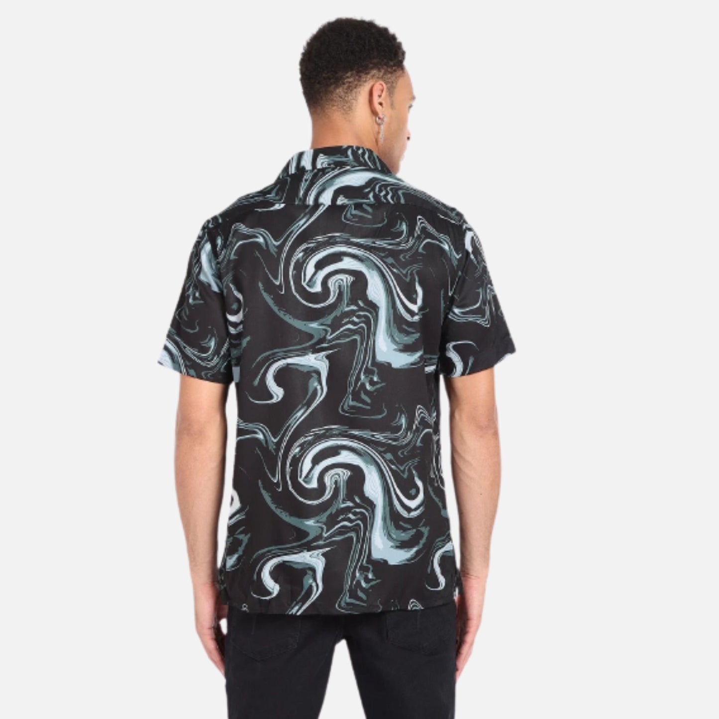 Notch Collar Abstract Print Shirt