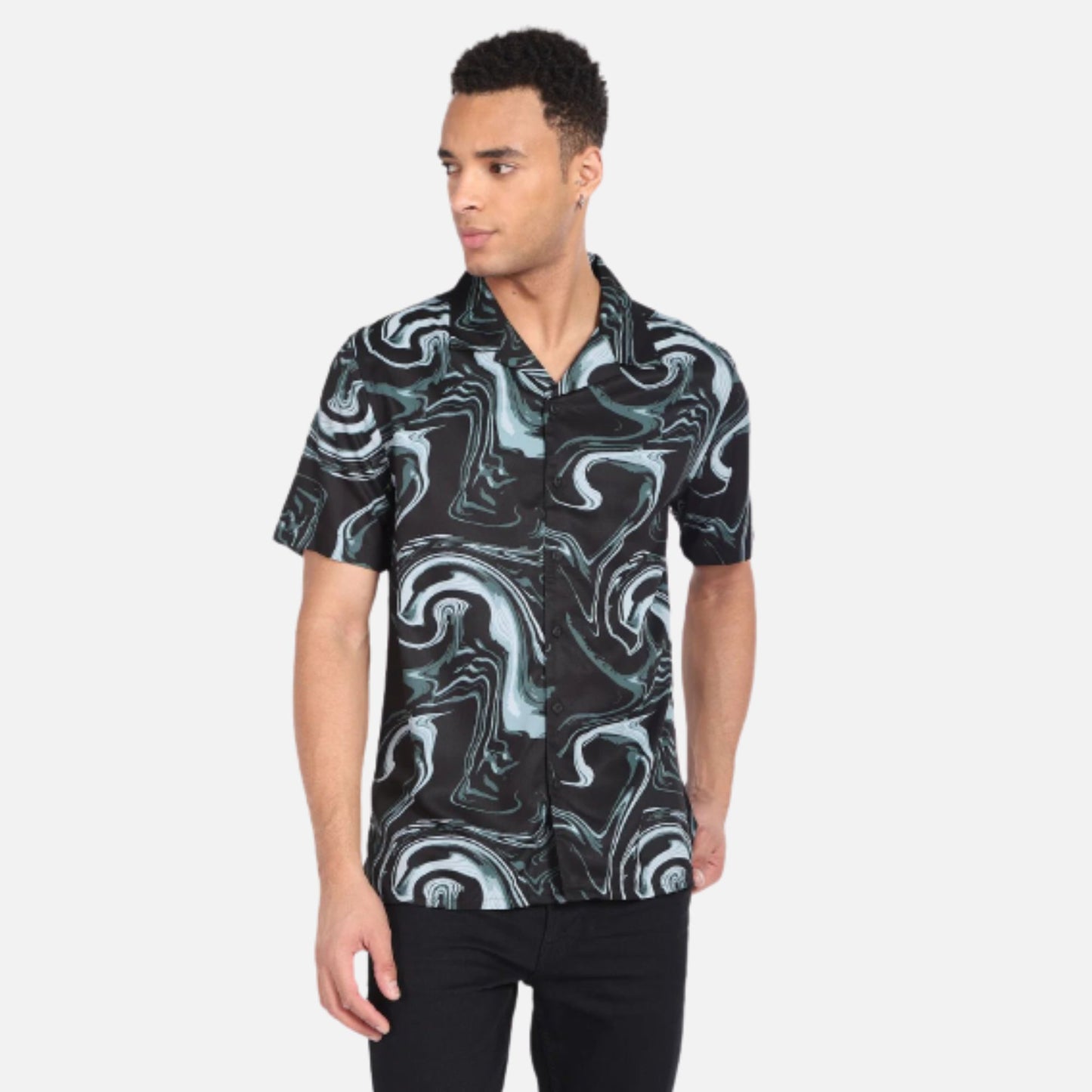 Notch Collar Abstract Print Shirt