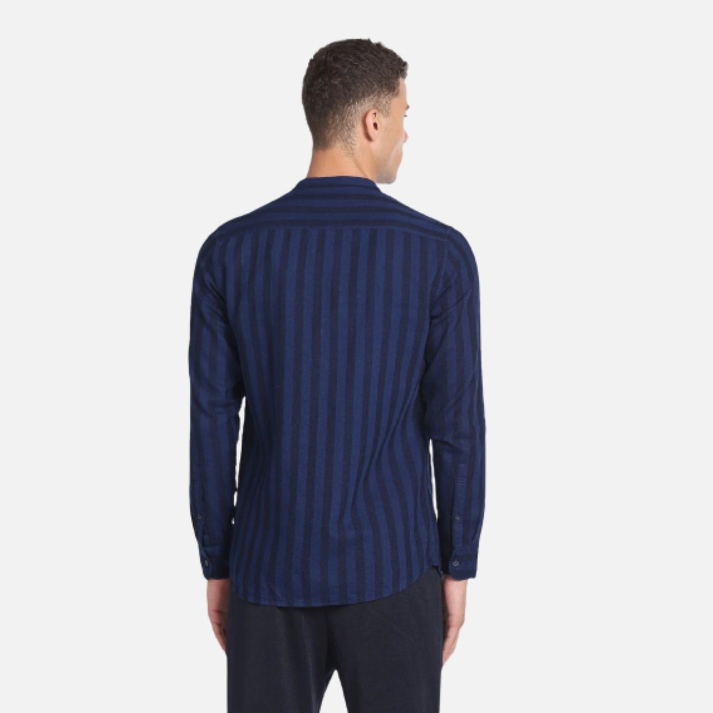 Mandarin Collar Vertical Stripe Shirt