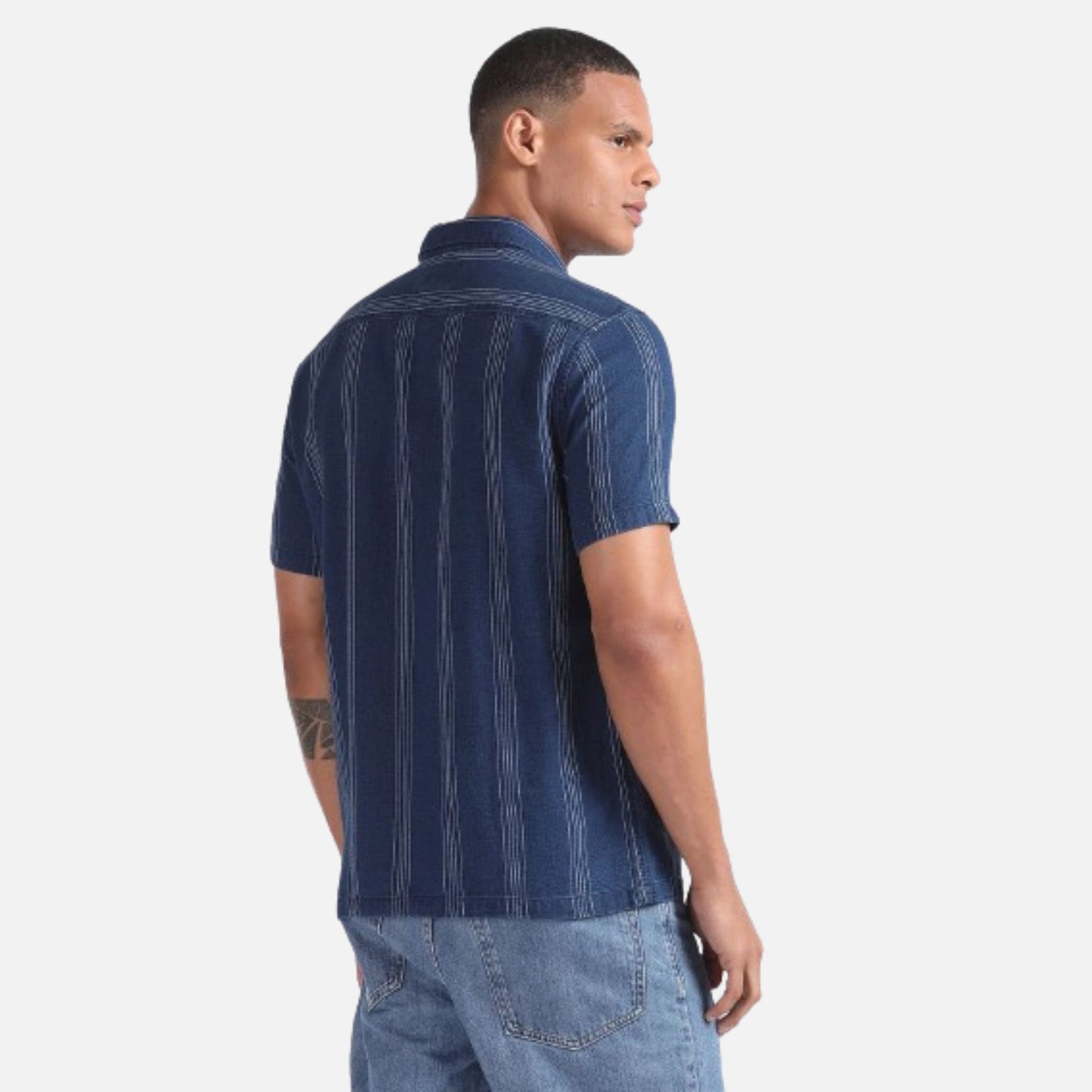 Cotton Dobby Indigo Stripe Shirt