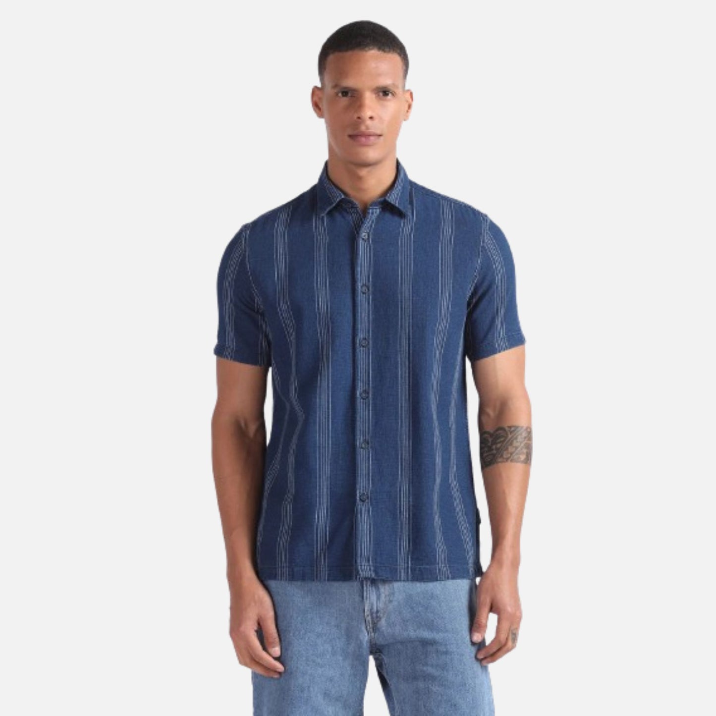 Cotton Dobby Indigo Stripe Shirt