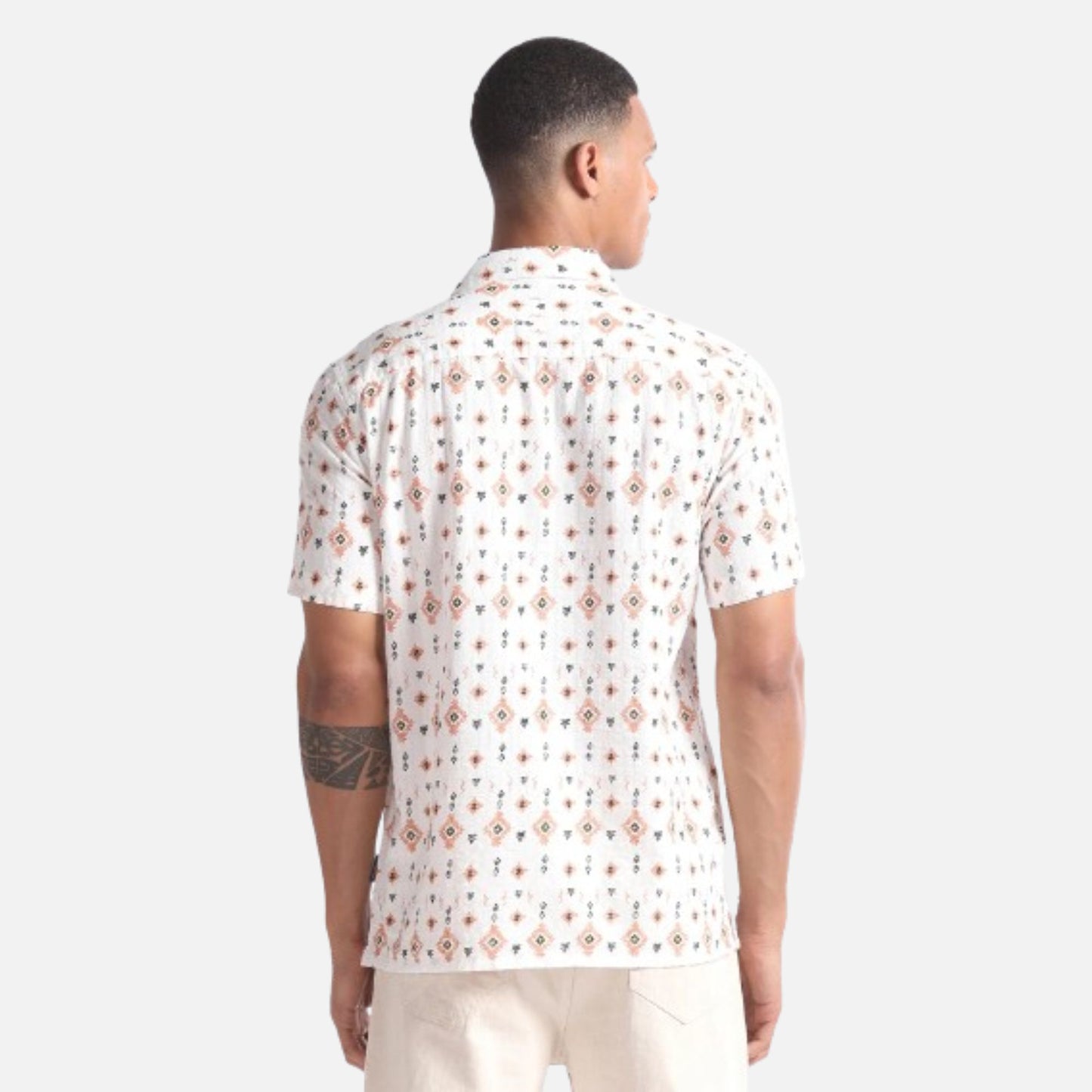 Motif Print Seersucker Relaxed Shirt