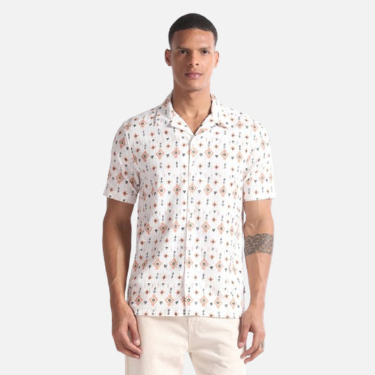 Motif Print Seersucker Relaxed Shirt