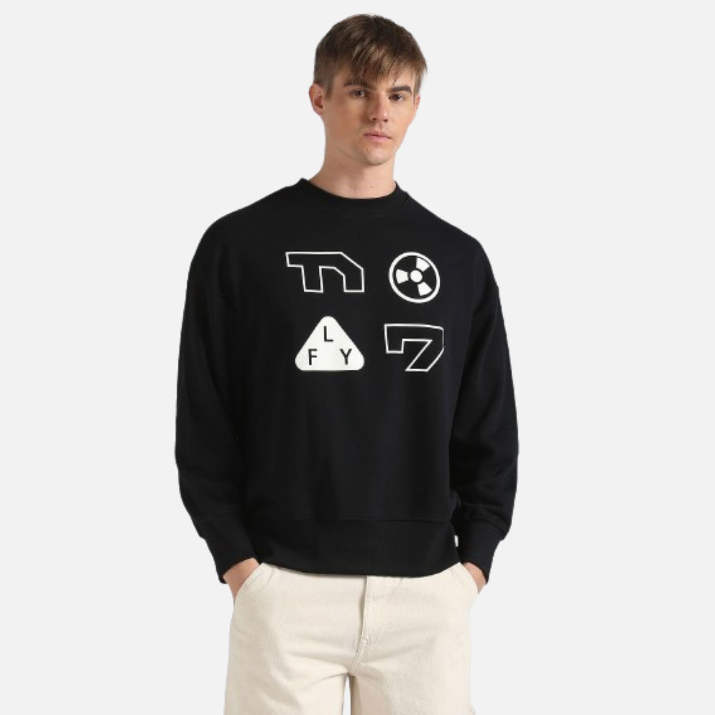 Crew Neck Rear Graphic Print Sweatshirt