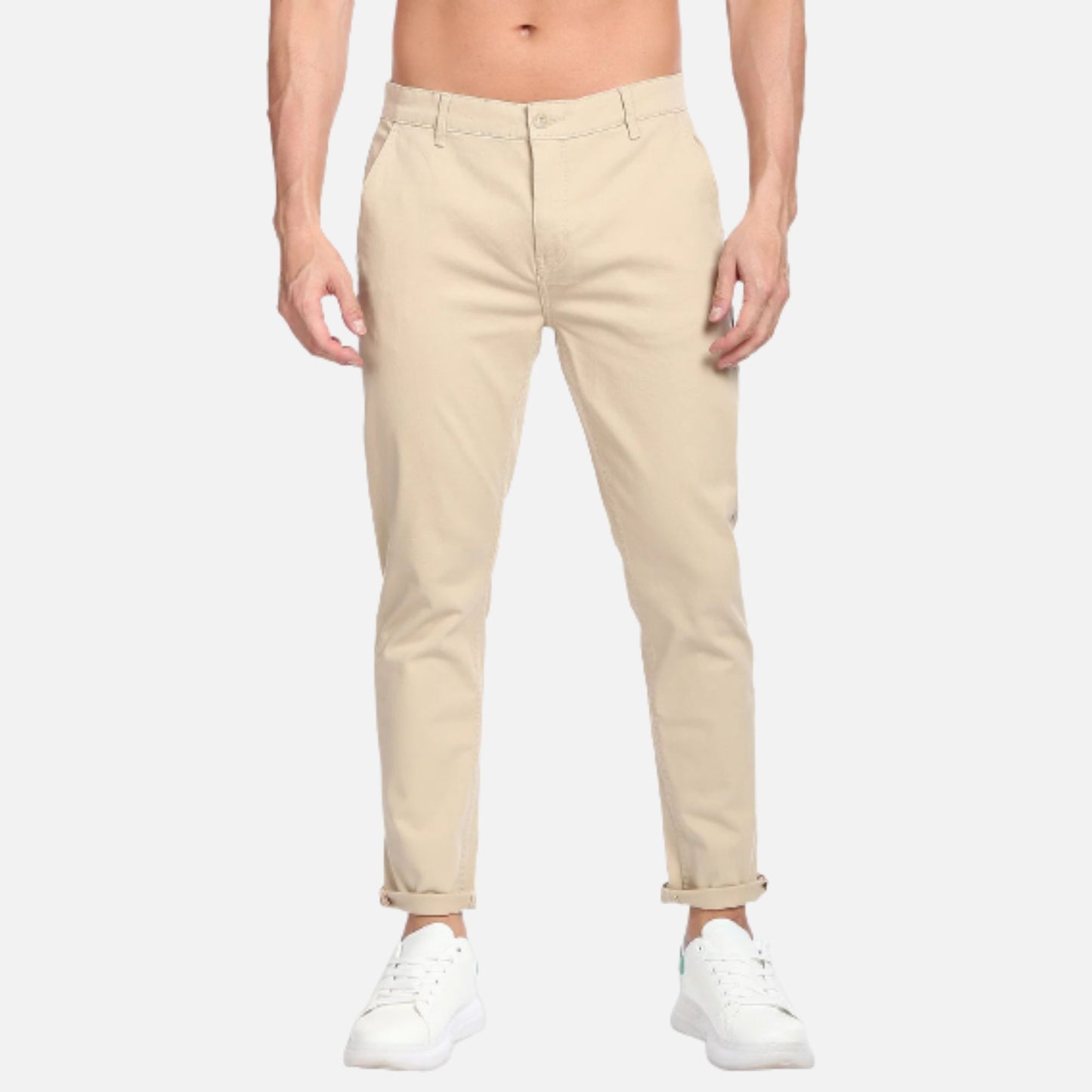 Solid Twill Slim Tapered Casual Trousers