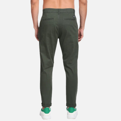 Solid Twill Slim Tapered Casual Trousers