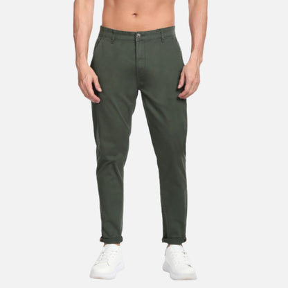 Solid Twill Slim Tapered Casual Trousers