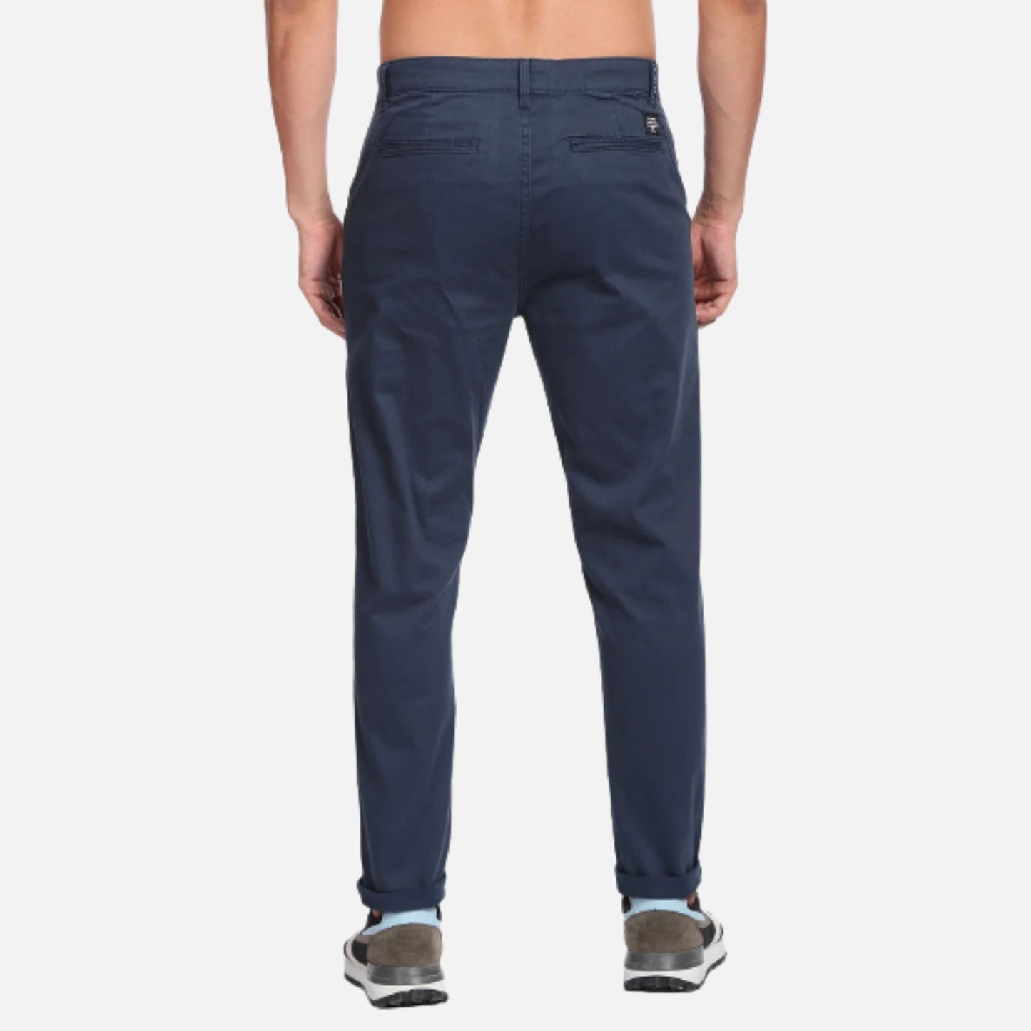 Solid Twill Slim Tapered Casual Trousers