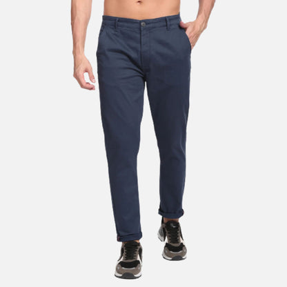 Solid Twill Slim Tapered Casual Trousers