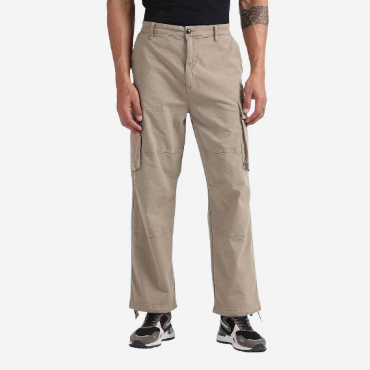 Mid Rise Solid Cargo Pants