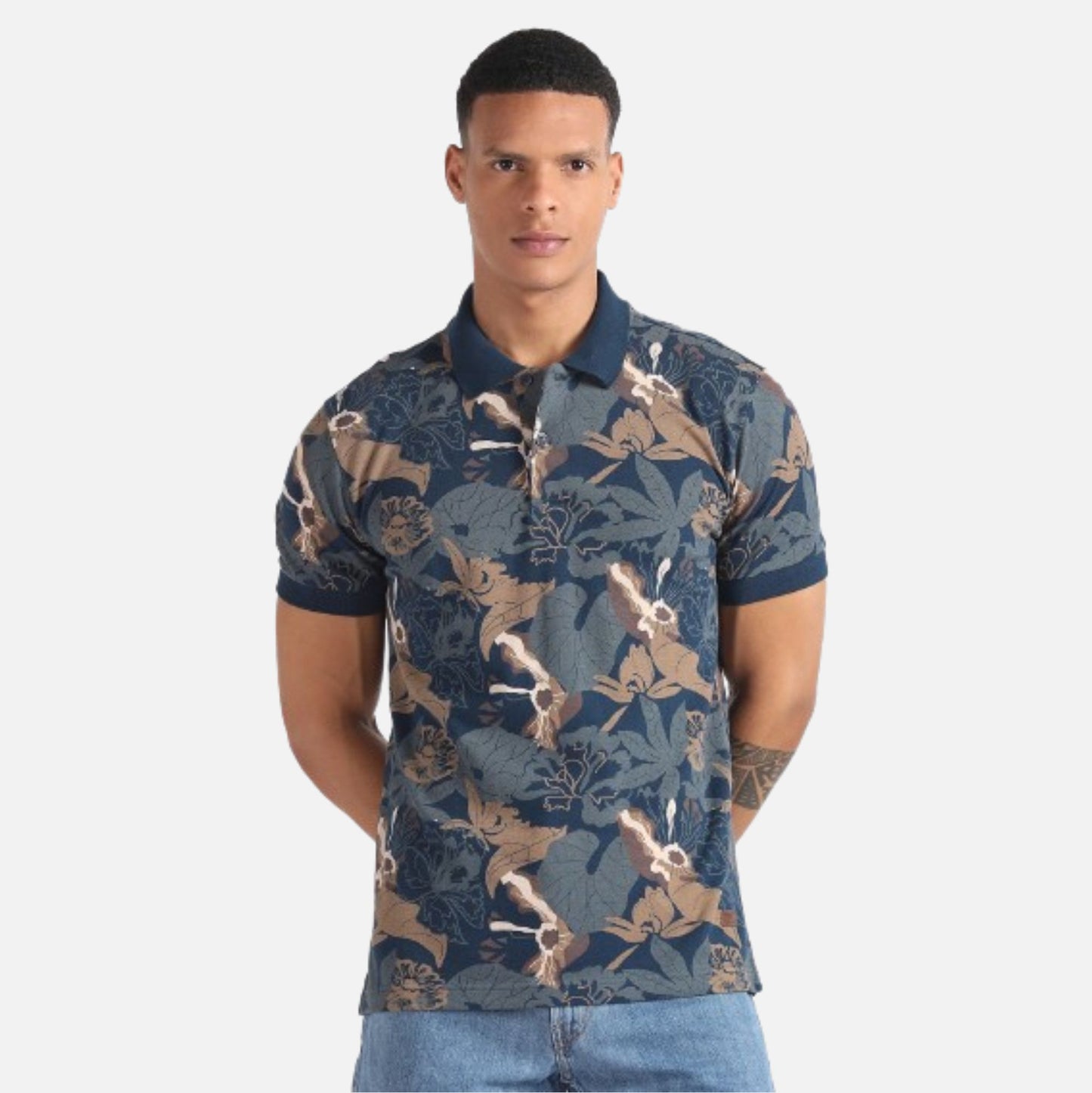 Tropical Print Pique Polo Shirt