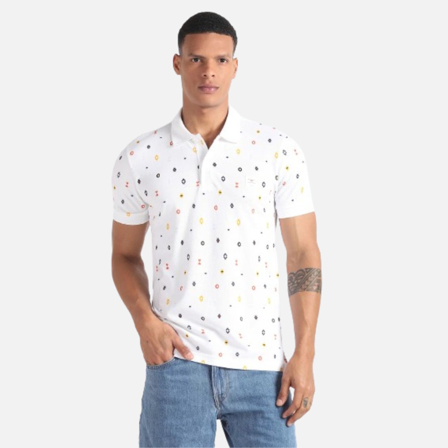 Geometric Print Cotton Polo Shirt