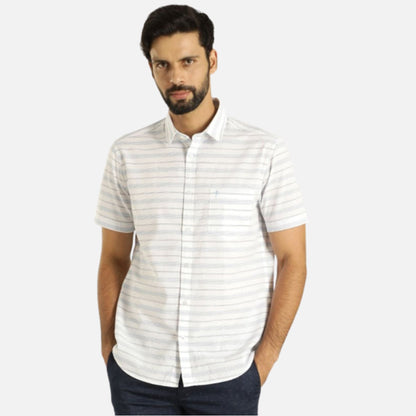 Striped Half Sleeve Cotton Blend Shirt