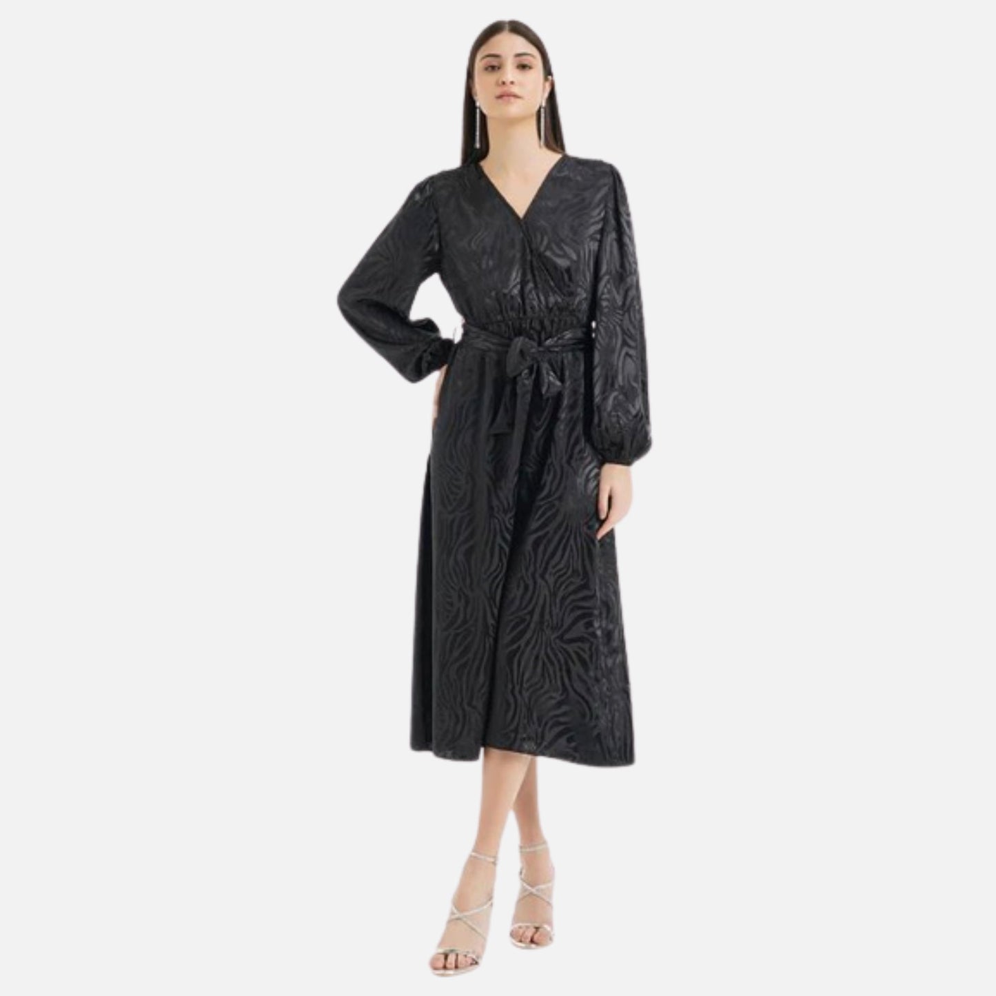 Jacquard Wrap Midi Dress