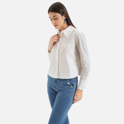 Embelished Poplin Schiffli Shirt