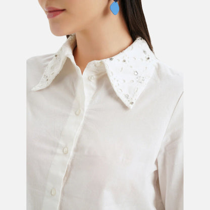 Embelished Poplin Schiffli Shirt