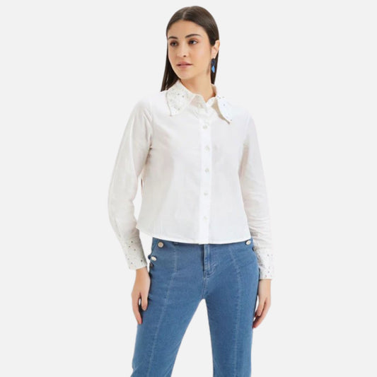 Embelished Poplin Schiffli Shirt