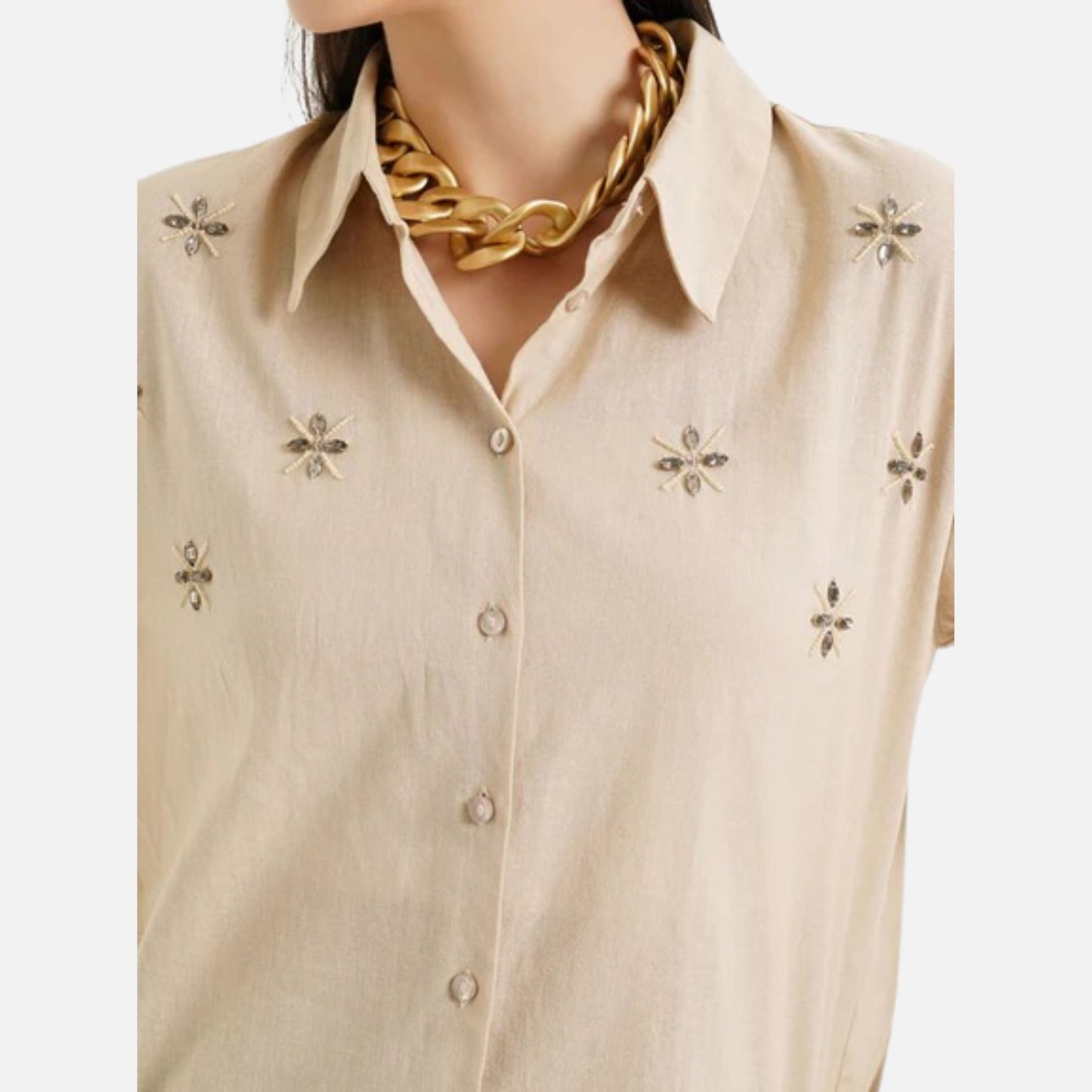 Embroidered Loose Linen Shirt