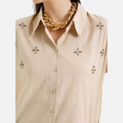 Embroidered Loose Linen Shirt