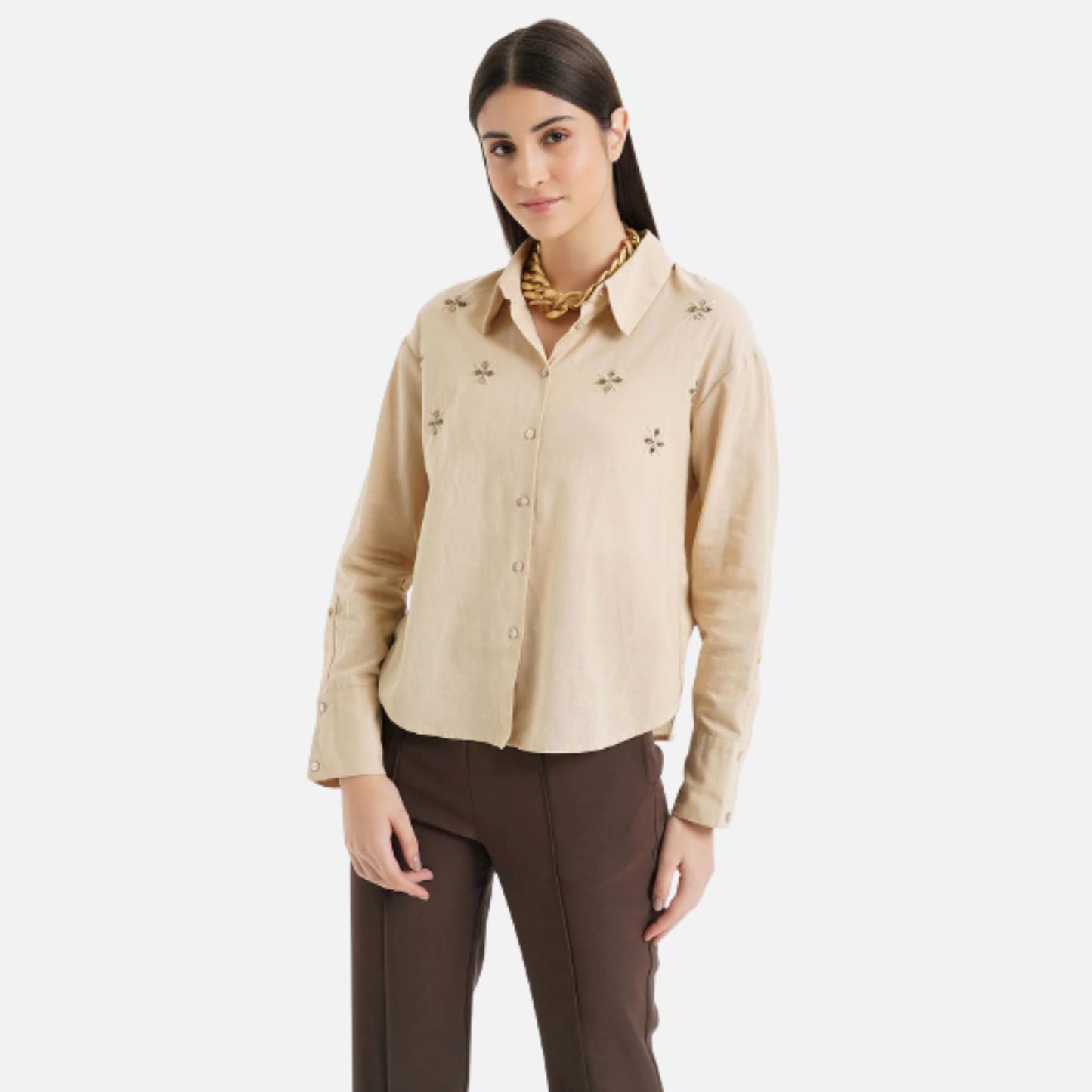 Embroidered Loose Linen Shirt