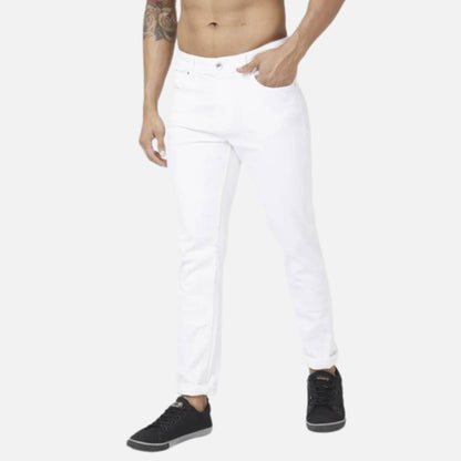 WHITE COTTON STRETCH SLIM FIT NARROW LENGTH CLEAN LOOK LOW RISE JEANS