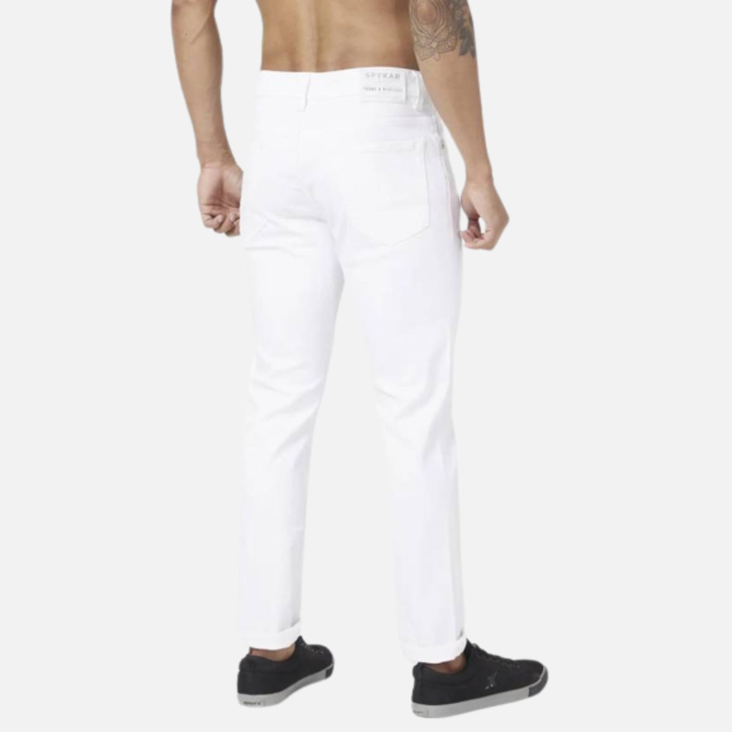 WHITE COTTON STRETCH SLIM FIT NARROW LENGTH CLEAN LOOK LOW RISE JEANS