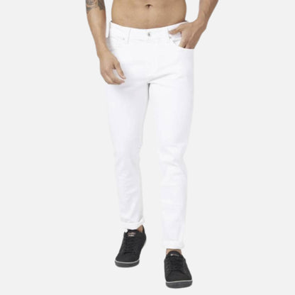 WHITE COTTON STRETCH SLIM FIT NARROW LENGTH CLEAN LOOK LOW RISE JEANS