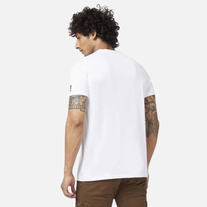 WHITE BLENDED SLIM FIT HALF SLEEVE ROUND NECK PRINTED TSHIRT