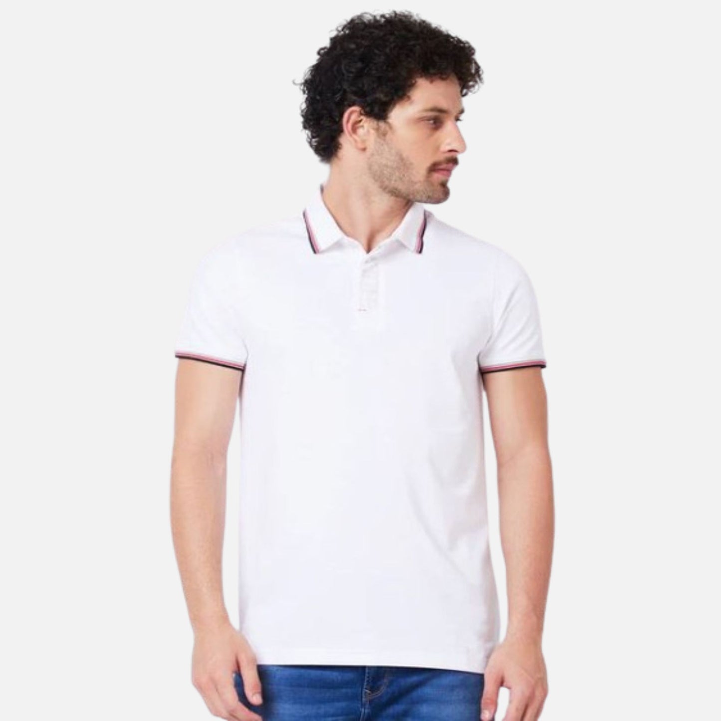 Polo Collar Half Sleeves White For Men