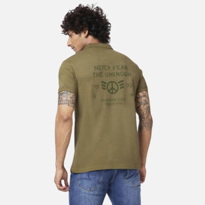 OLIVE GREEN COTTON SLIM FIT HALF SLEEVE POLO NECK PLAIN TSHIRT