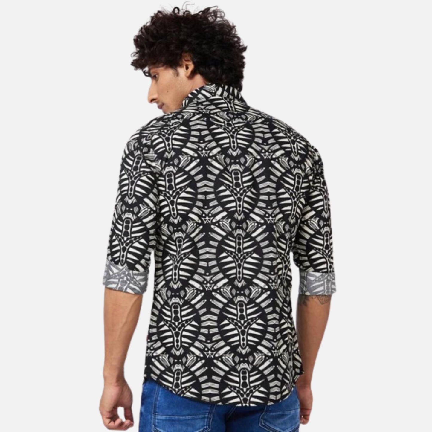 BLACK COTTON REGULAR SLIM FIT FULL SLEEVE CAUSAL PRINTED SHIRT