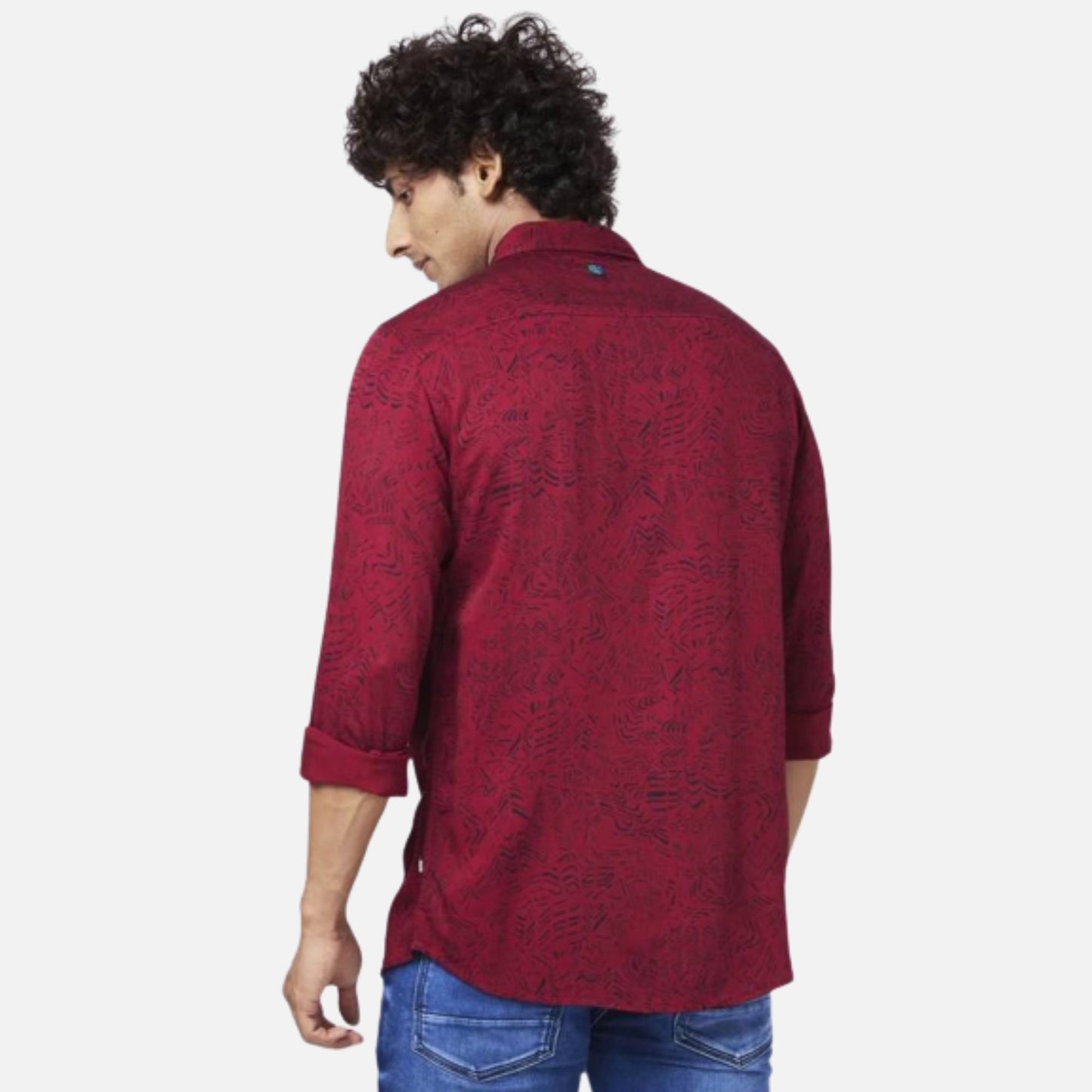 DEEP RED VISCOSE REGULAR SLIM FIT FULL SLEEVE CAUSAL PRINTED SHIRT