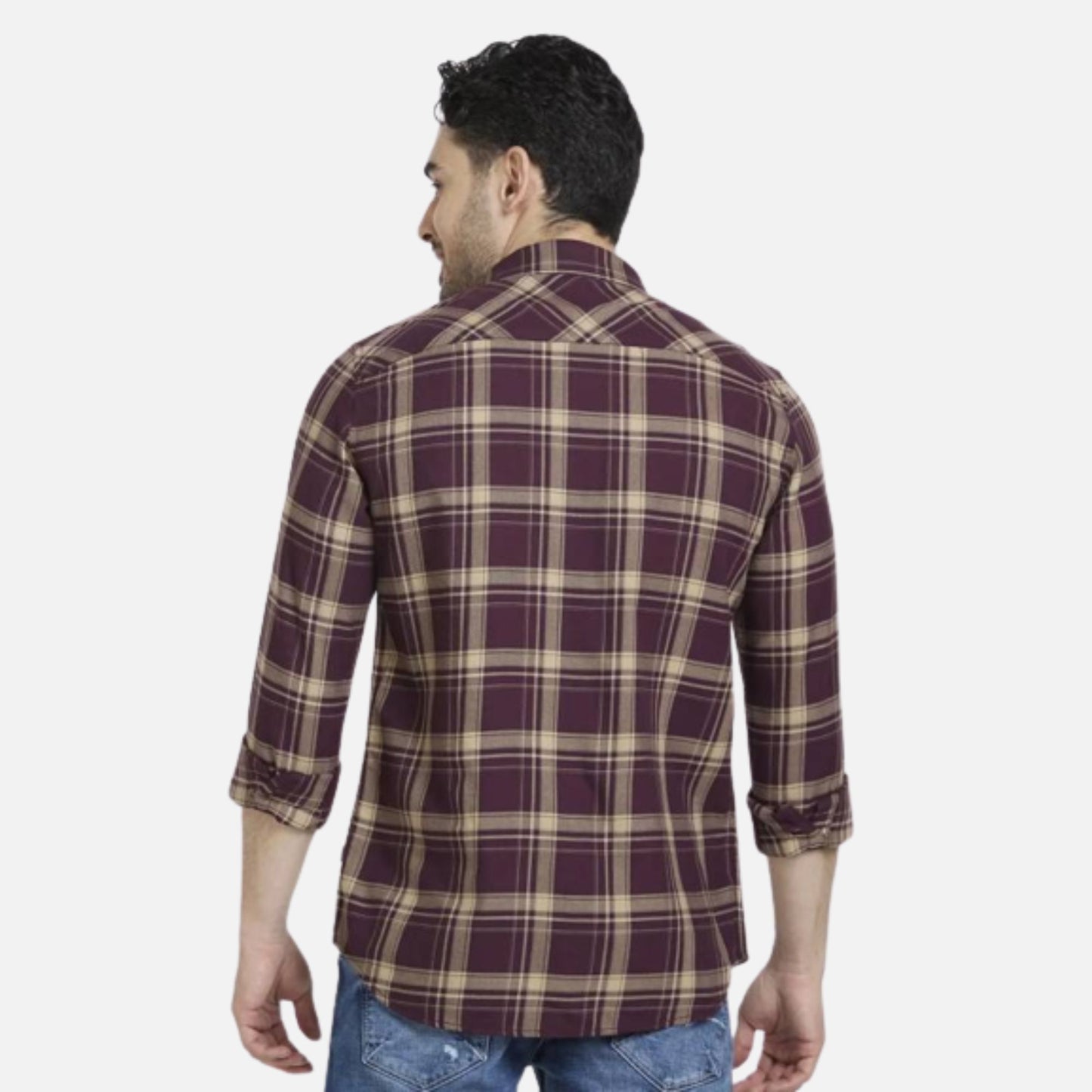 WINE RED COTTON REGULAR SLIM FIT FULL SLEEVE CHECKERED SHIRT