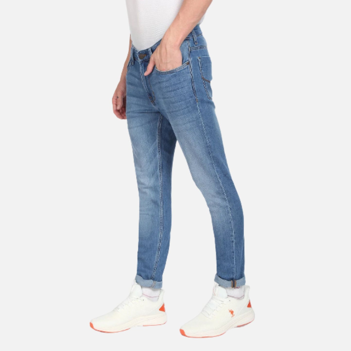 Mid Rise Stone Wash Jeans