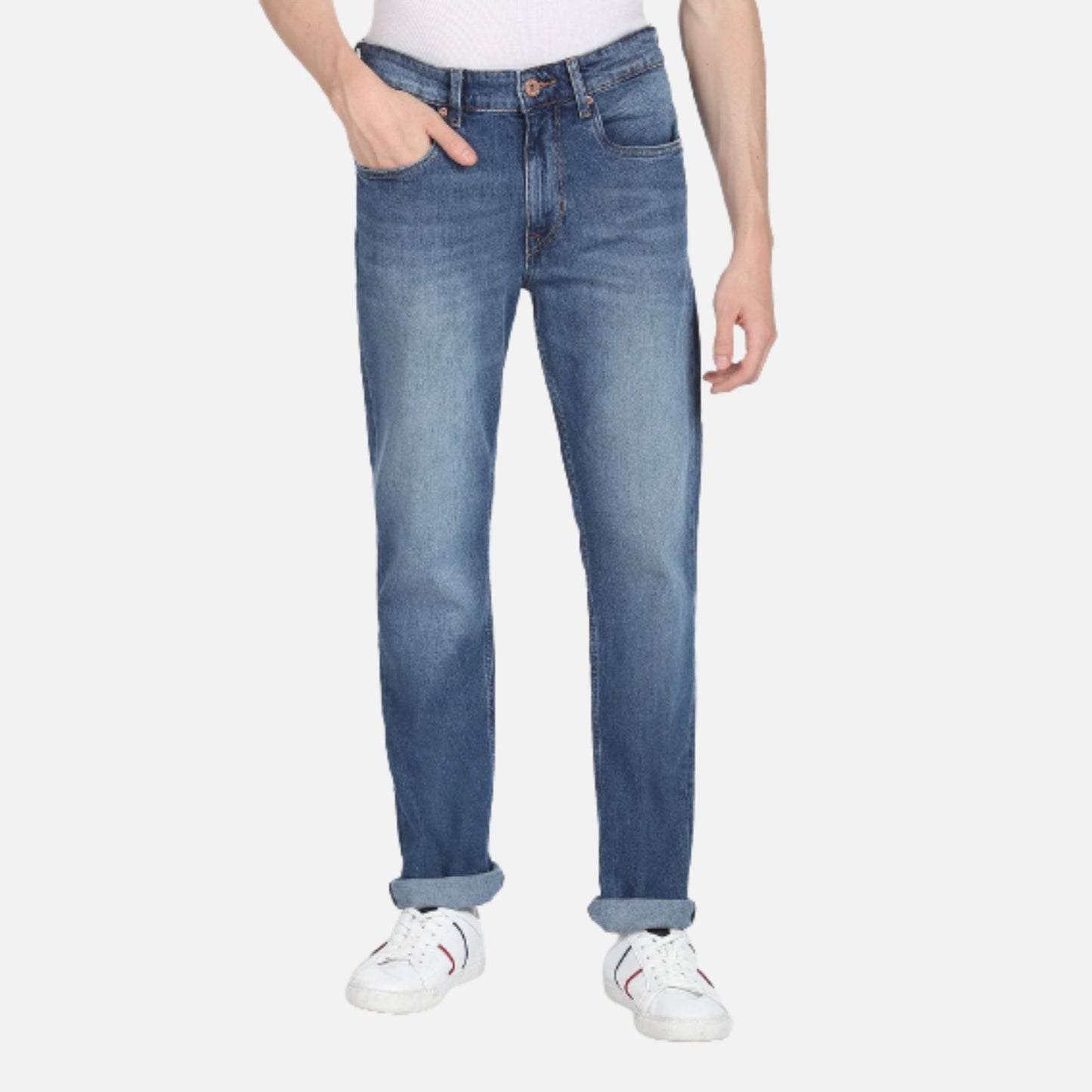 Slim Straight Mid Rise Jeans